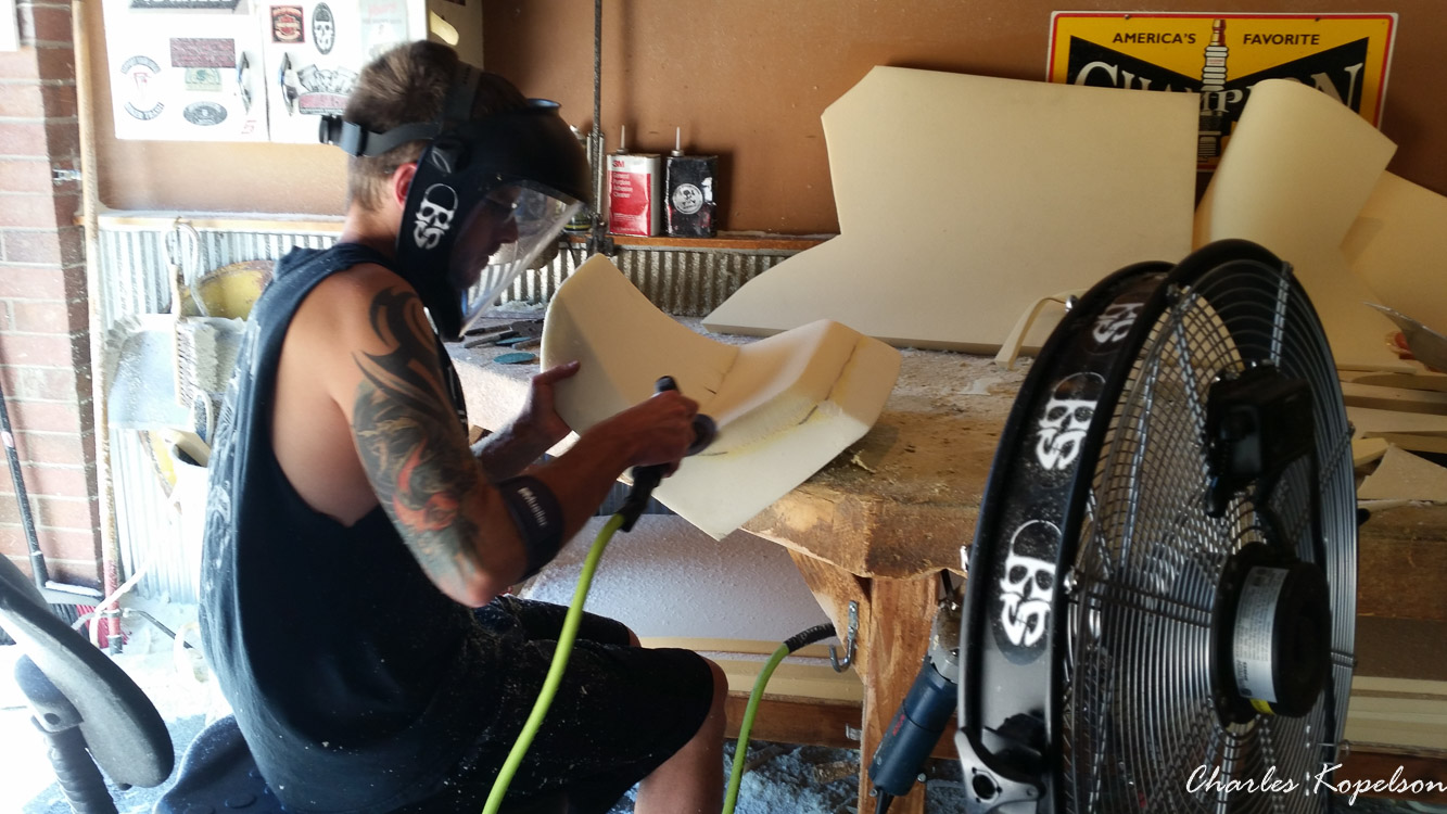 I waited about 5 weeks to get an appointment for a custom seat fitting at Bitchin Stitchin in Lakewood Colorado. They tie the bike upright. You sit on the bike and they look at your posture. The seat is removed  from my 2014 Harley Davidson Night Rod Special VRSCDX.