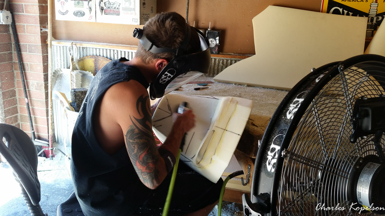 I waited about 5 weeks to get an appointment for a custom seat fitting at Bitchin Stitchin in Lakewood Colorado. They tie the bike upright. You sit on the bike and they look at your posture. The seat is removed  from my 2014 Harley Davidson Night Rod Special VRSCDX.